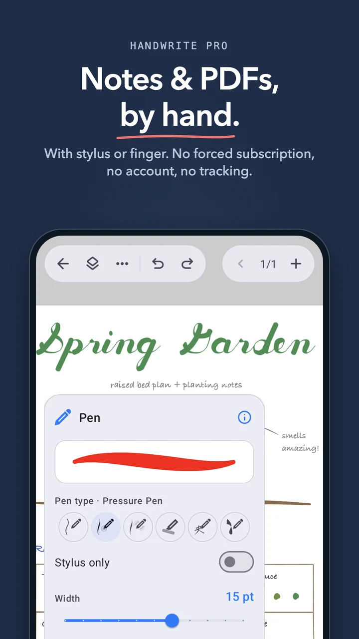 HandWrite Pro with a handwritten note